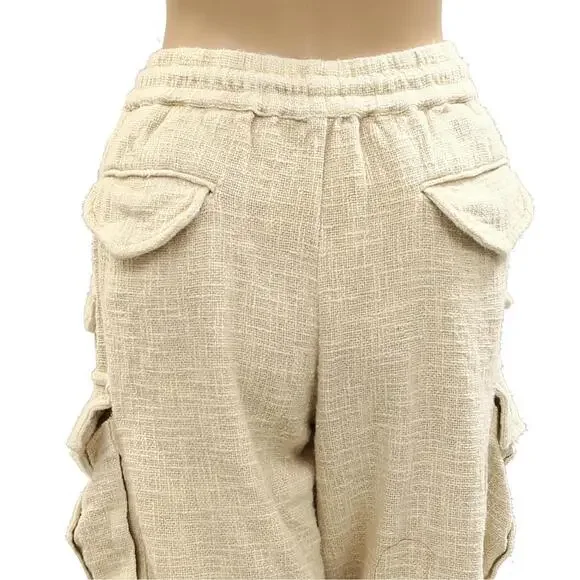 Free People Sea La Vie Cargo Shorts Mid Rise Pull-on Beach Beige Sz S #765 - Picture 11 of 13